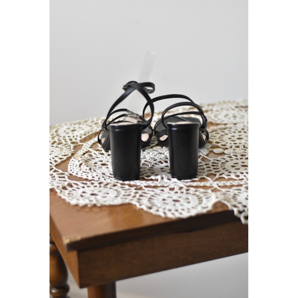 Black Strappy Square Toe Block Heel Sandals Size 40 Ankle Strap Dress Shoes - Picture 6 of 8